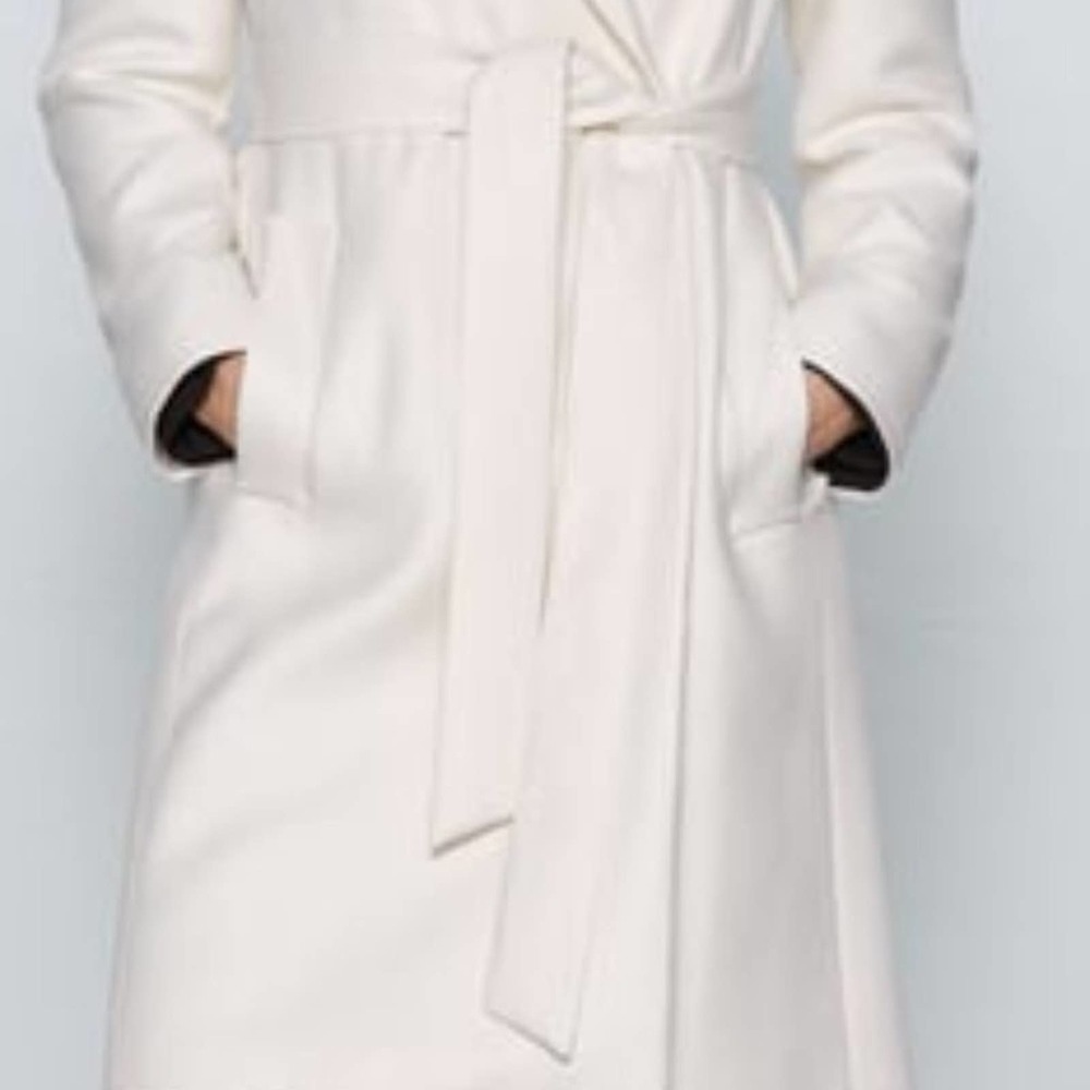 Zara Elegant White Wrap Women's Coat Warm Classic XXL - Picture 3 of 5